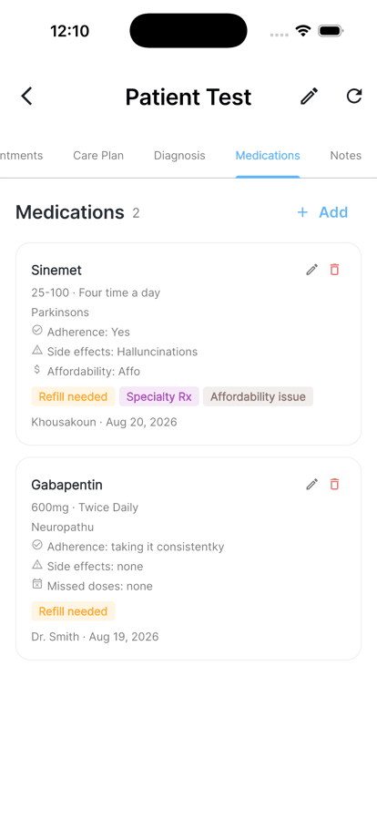 Medications tab in the patient chart